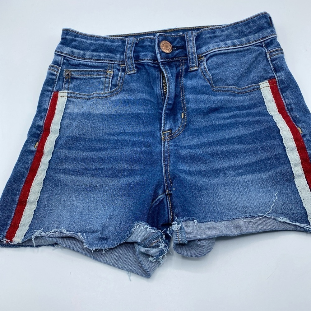 Jorts American Eagle Next Level Stretch X Shorts Denim Jean Red White Stripe 2